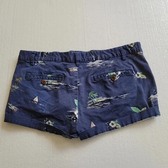 Womens Fossil Chino Shorts Navy blue tropical palm trees Boats Print size 12 - Picture 7 of 9